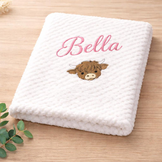 Personalised Highland Cow Baby Blanket Gift