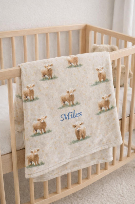 Highland Cow Baby Blanket Personalised