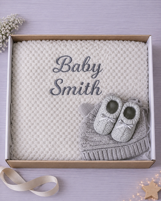 Personalised New Baby Grey Gift Set