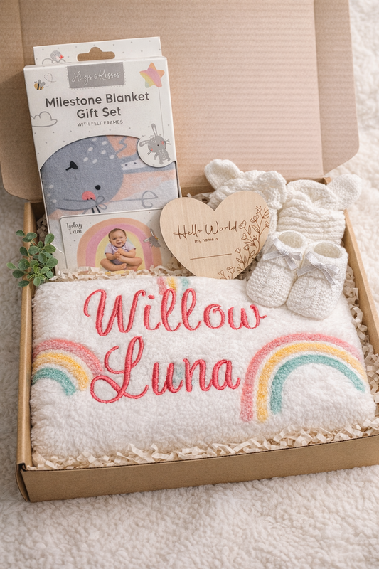 Personalised Rainbow Baby Gift Set