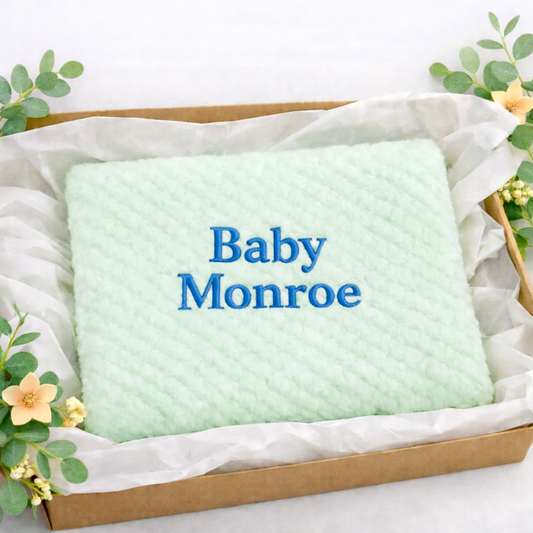 Embroidered Green Baby Blanket