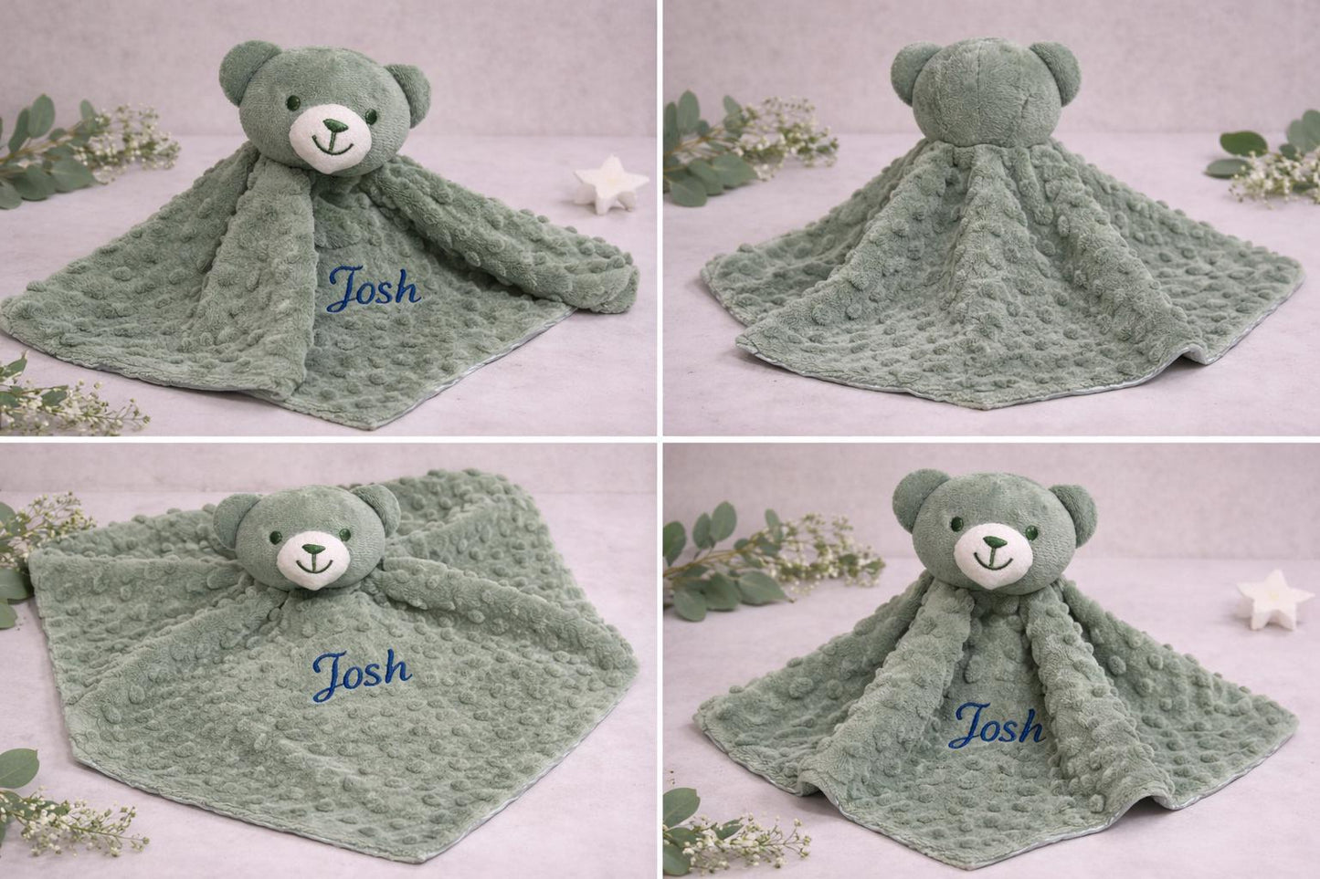 Personalised Teddy Bear Comforter Green