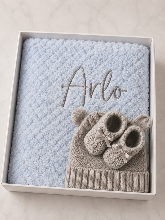 Blue Personalised New Baby Gift Set