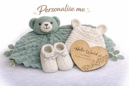 Personalised Teddy Comforter Baby Gift Set