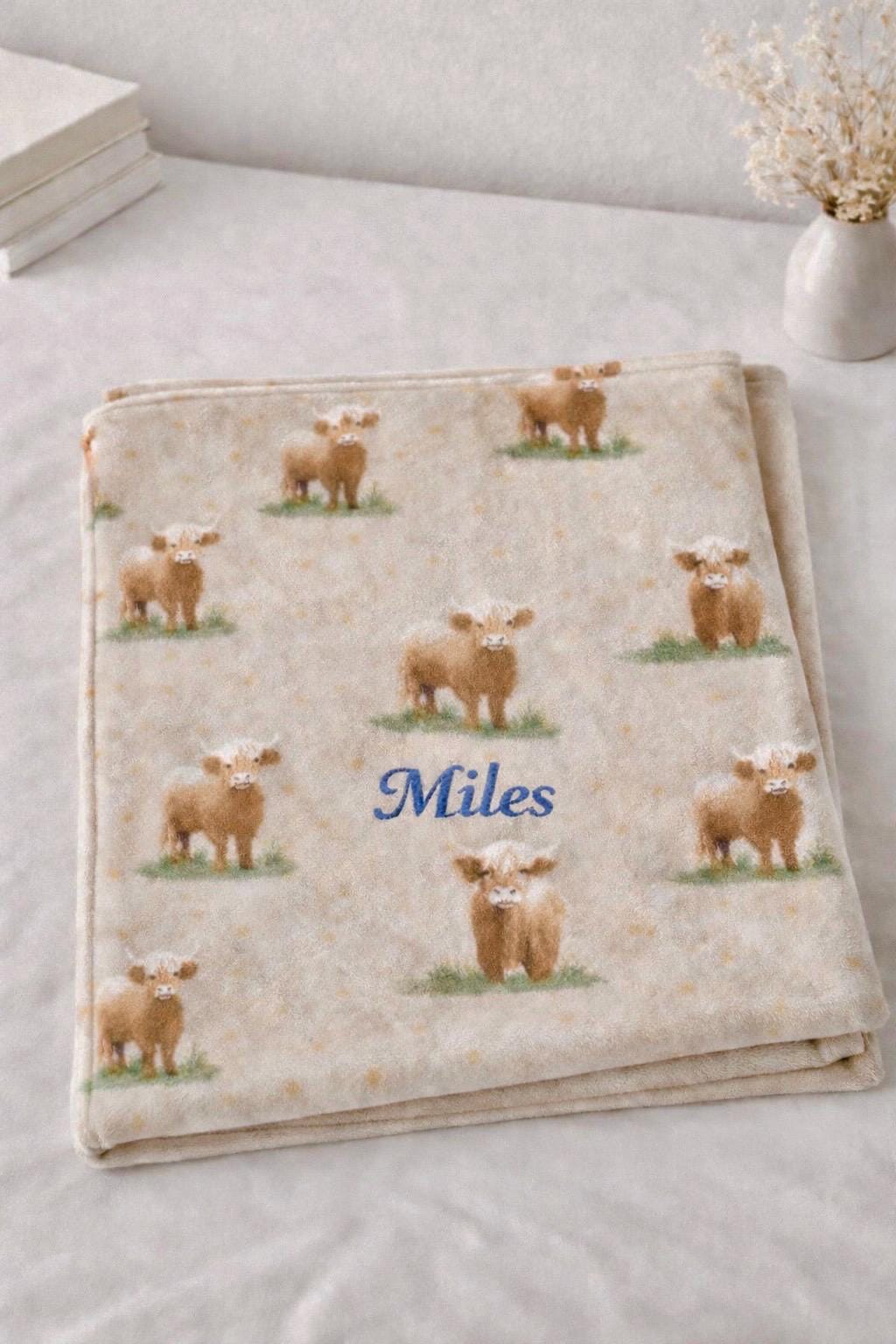 Highland Cow Baby Blanket Personalised