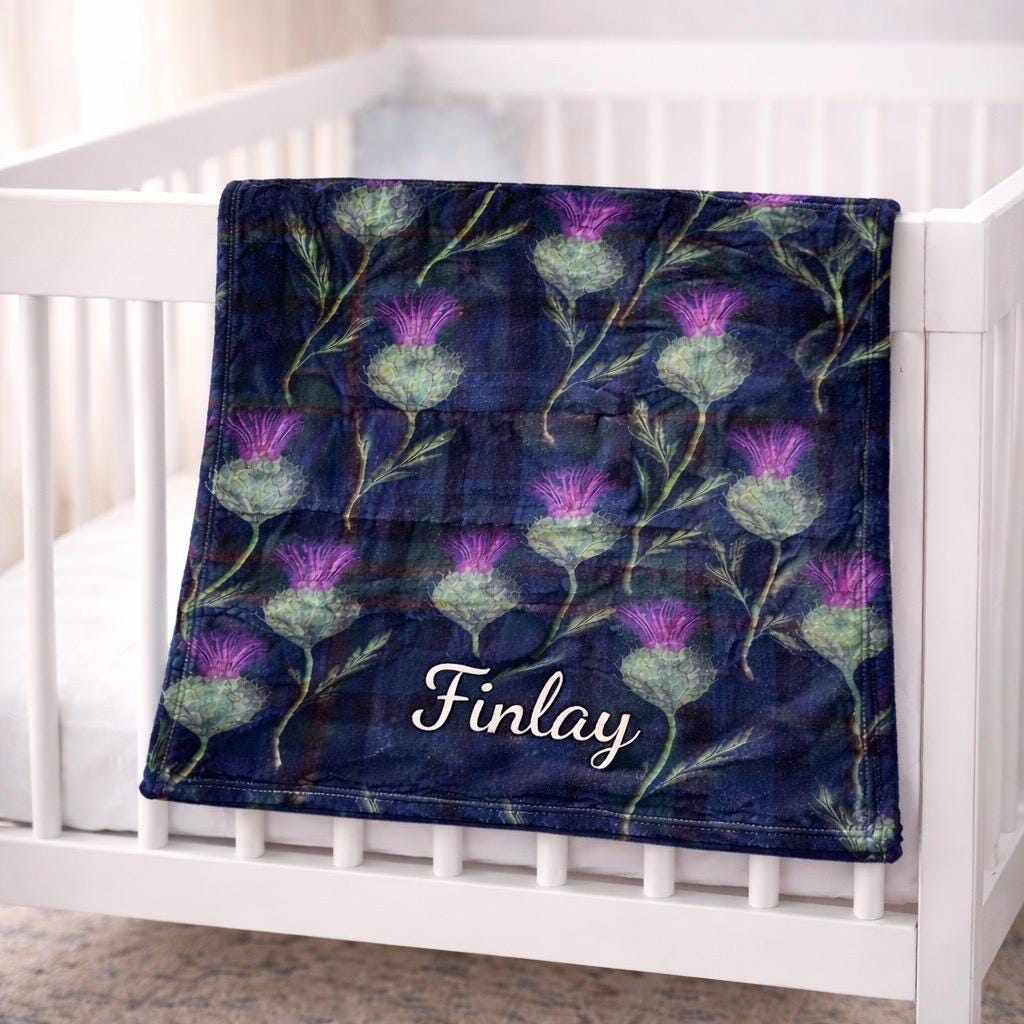 Personalised Thistle Tartan Baby Blanket
