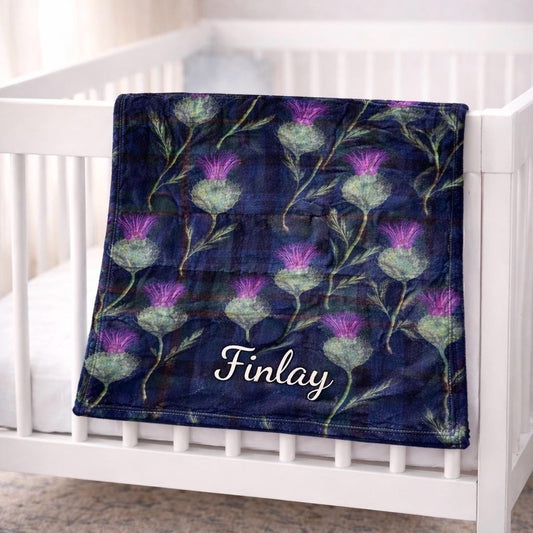 Personalised Thistle Tartan Baby Blanket