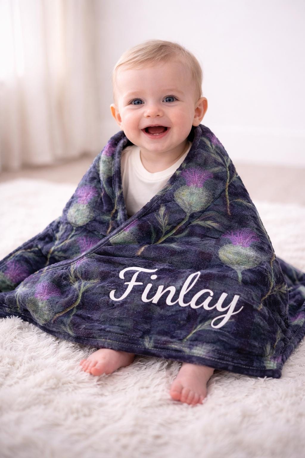 Personalised Thistle Tartan Baby Blanket