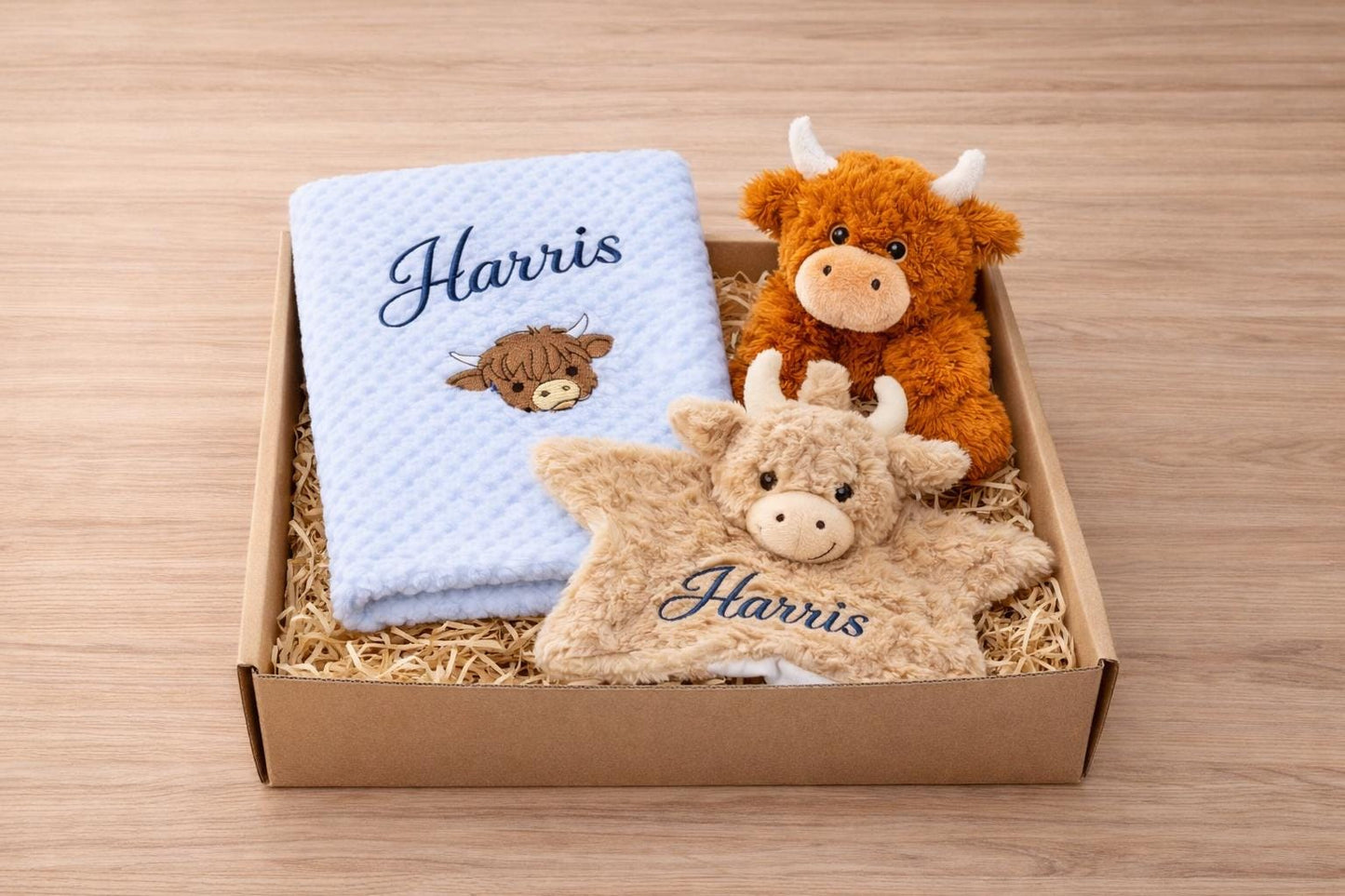 Personalised Highland Cow Baby Gift Set
