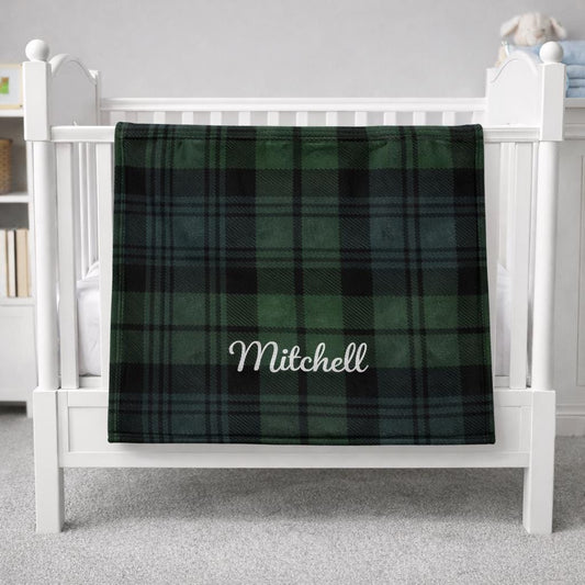 Personalised Tartan Baby Blanket |  Green Check Baby Blanket | Scottish Baby Shower Gift | Digital Printed Brushed Minky Blanket