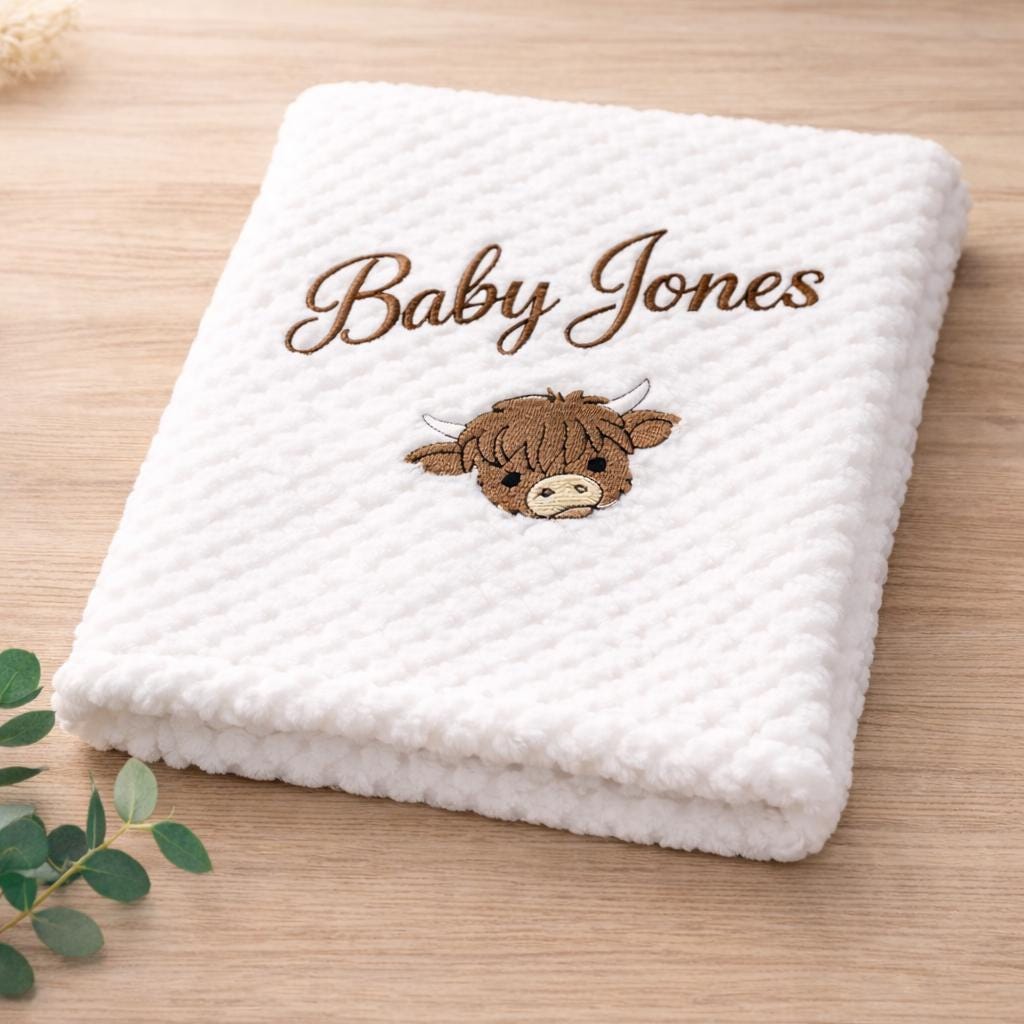 Personalised Highland Cow Baby Gift , Scottish themed gift
