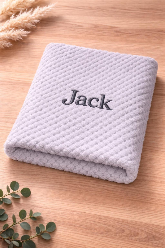 Personalised Grey Baby Blanket, Embroidered Name, Newborn Gift