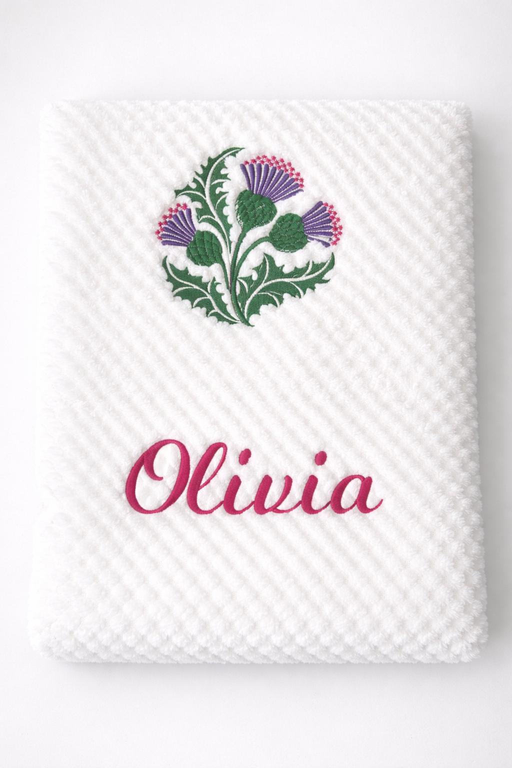 Personalised Thistle baby blanket with embroidered name