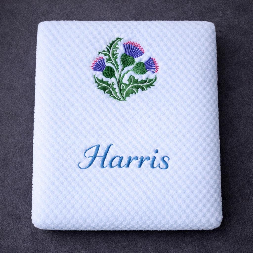 Personalised Thistle baby blanket with embroidered name