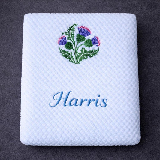 Personalised Thistle baby blanket with embroidered name