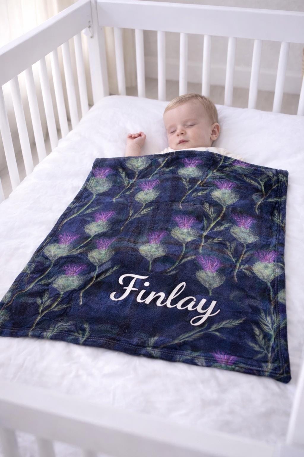 Personalised Thistle Tartan Baby Blanket