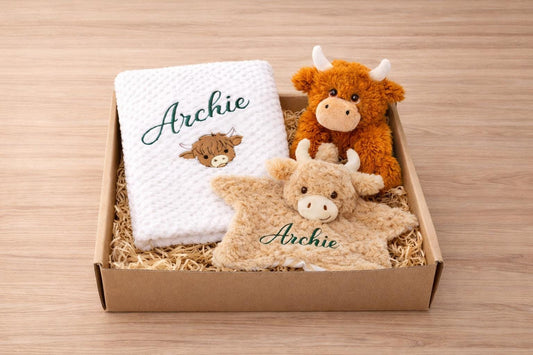 Personalised Highland Cow Baby Gift Set