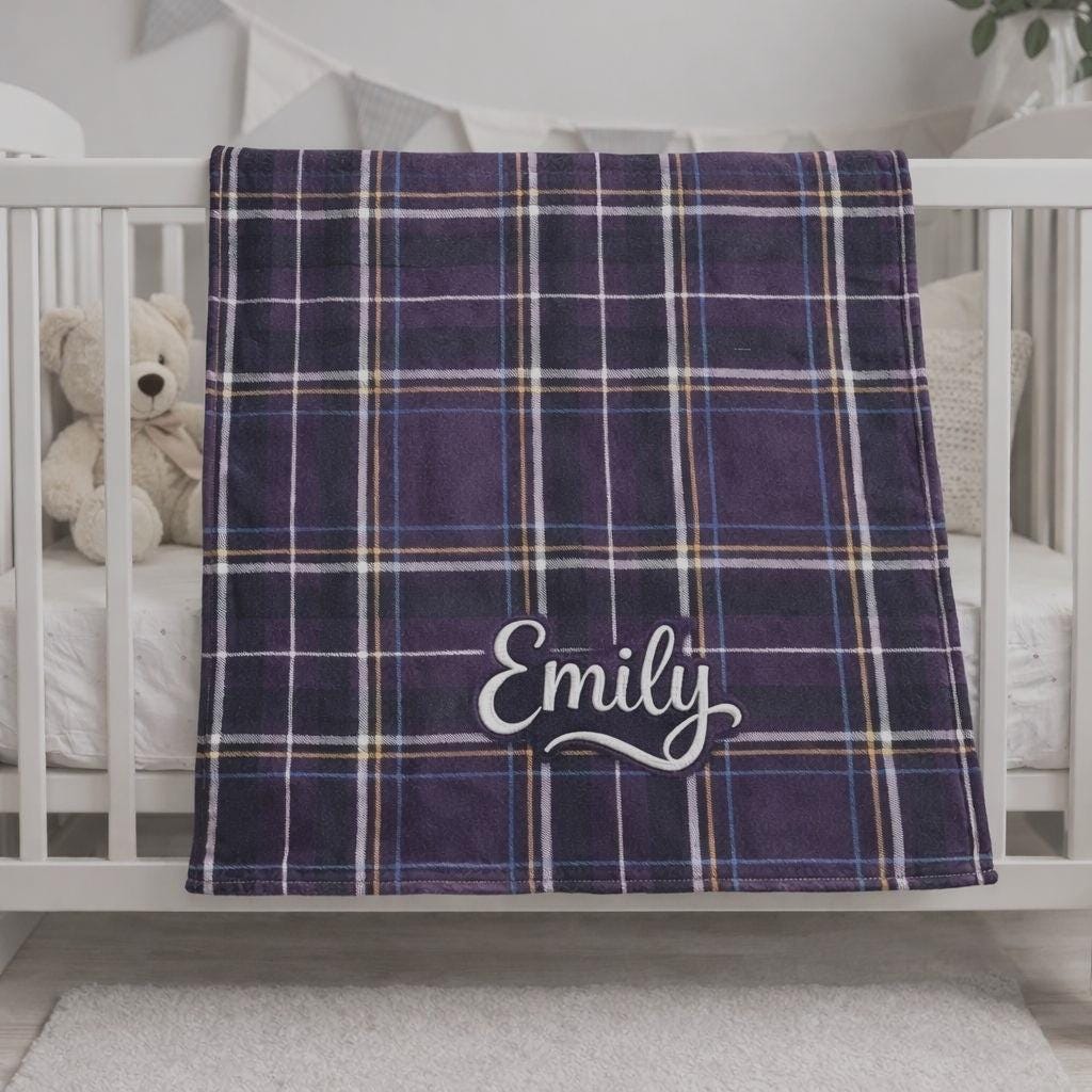 Personalised Purple Tartan Baby Blanket