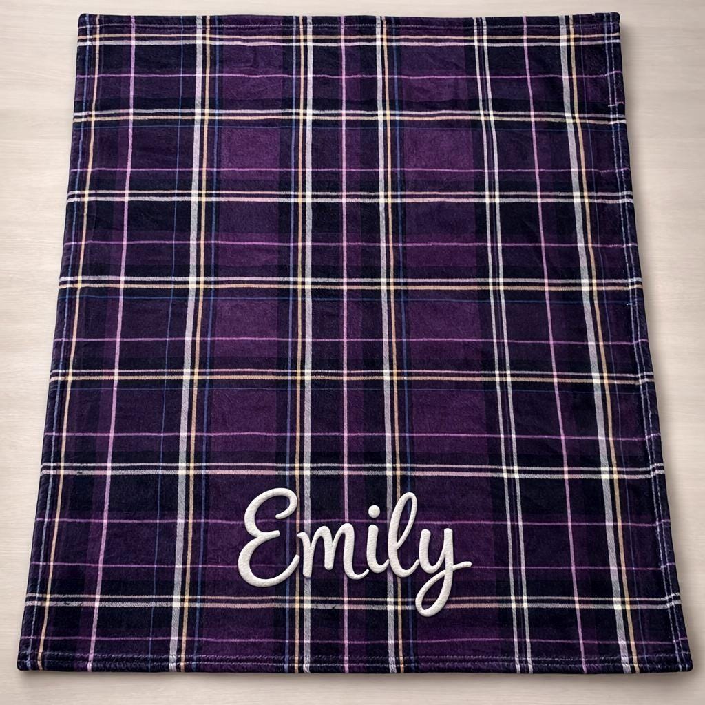Personalised Purple Tartan Baby Blanket